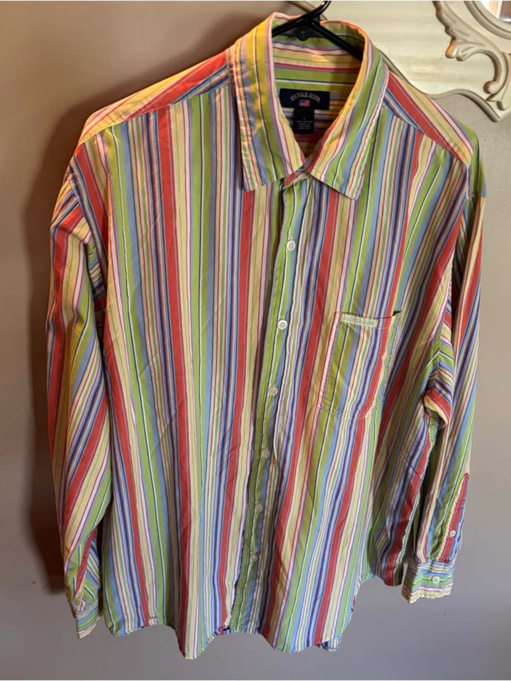 U.S Polo Assn Men’s Button Up Shirt Multicolor Vertical Stripes 100% Cotton Sz L